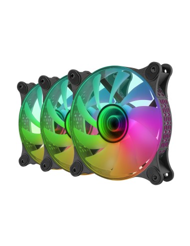 Mars Gaming MF-3DKIT Negro, Kit 3 Ventiladores ARGB 360° 12cm, Espejo Infinito 3D, Sistema Anti-vibraciones, Controlador ARGB,