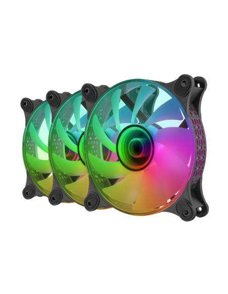 Mars Gaming MF-3DKIT Negro, Kit 3 Ventiladores ARGB 360° 12cm, Espejo Infinito 3D, Sistema Anti-vibraciones, Controlador ARGB,