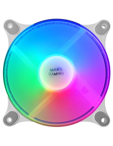 Mars Gaming MFDUO, Kit 2 Ventiladores FRGB Rainbow 360°, Ultra-silencioso, Doble Conexión 3PIN + 4PIN, Blanco