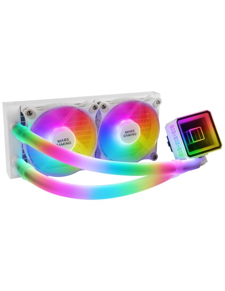Mars Gaming ML-ULTRA240 Blanco, Refrigeración Líquida CPU, TDP 500W, Espejo Infinito, 2 Ventiladores Silenciosos FDB ARGB,
