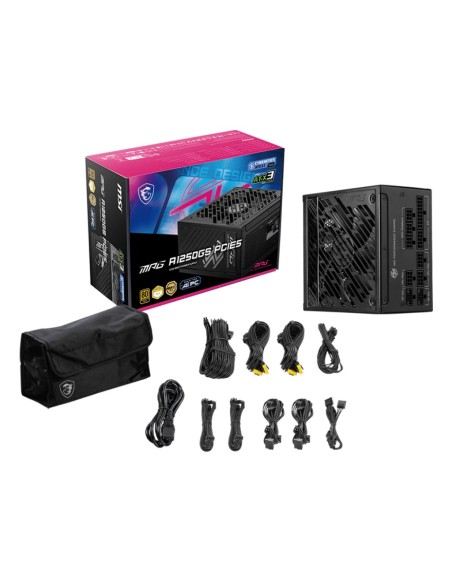 MSI MPG A1250GS PCIE5 unidad de fuente de alimentación 1250 W 20+4 pin ATX ATX Negro