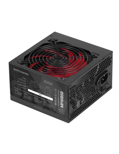 Mars Gaming MPIII850, Fuente Alimentación PC ATX 850W, 5 Años de Garantía, 85% Eficiencia, Sistema Digital APFC, Ventilador FDB