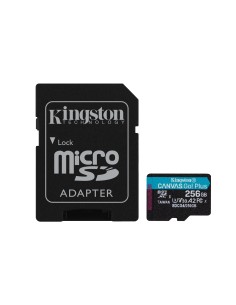 Kingston Technology Tarjeta microSDXC Canvas Go Plus Gen4 de 256 GB, 200 MB s, A2 U3 V30 y adaptador