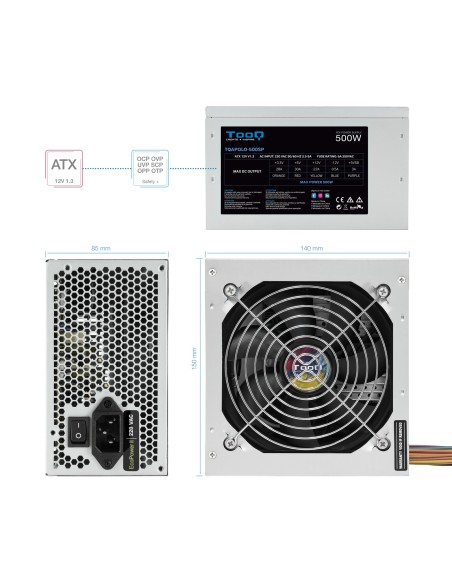 TooQ TQAPOLO-500SP unidad de fuente de alimentación 500 W 20+4 pin ATX ATX Plata