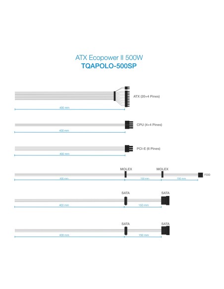 TooQ TQAPOLO-500SP unidad de fuente de alimentación 500 W 20+4 pin ATX ATX Plata