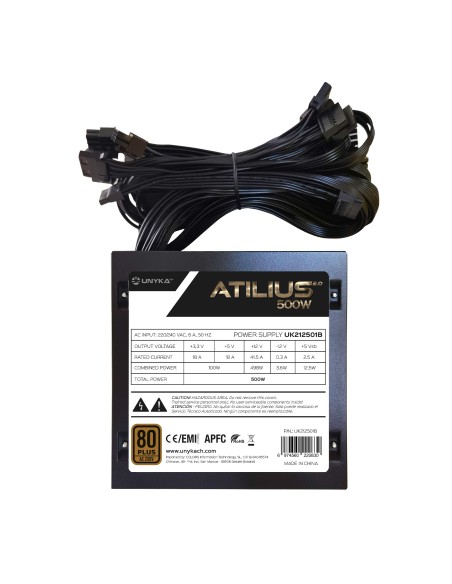UNYKAch ATX Atilius 2.0 Black 500W 80+ Bronze unidad de fuente de alimentación 20+4 pin ATX Negro