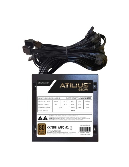 UNYKAch ATX Atilius 2.0 Black 650W 80+ Bronze unidad de fuente de alimentación 20+4 pin ATX Negro