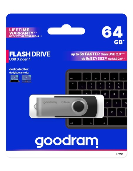 Goodram UTS3 unidad flash USB 64 GB USB tipo A 3.2 Gen 1 (3.1 Gen 1) Negro