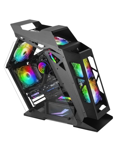 Mars Gaming MC61, Caja PC Gaming Compacta Micro-ATX, 4 Ventiladores 12cm, ARGB Chroma, Doble Ventana Cristal Templado, Negro