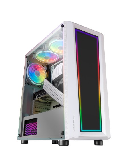 Mars Gaming MC-ART Blanco, Caja PC Gaming ATX, Doble Cristal Templado Dibujable, ARGB 12 Modos, Ventilador 12 cm