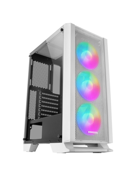 Mars Gaming MC-C, Caja PC ATX, Panel Frontal Metal-Mesh, Cristal Templado, 3 Ventiladores Frontales FRGB 120mm, Blanco