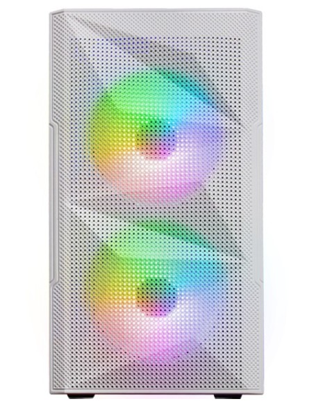 Mars Gaming MC-ME Blanco, Caja Gaming Compacta MicroATX, Ventana Lateral Completa Cristal Templado, Diseño Frontal Total-Mesh