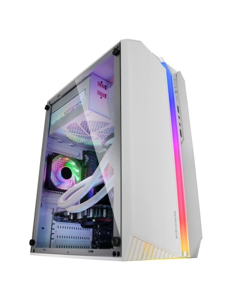 Mars Gaming MC-S1, Caja PC Compacta Gaming Micro-ATX, Iluminación ARGB 12 Modos, Ventilador FRGB, Ventana Lateral Completa RGB,