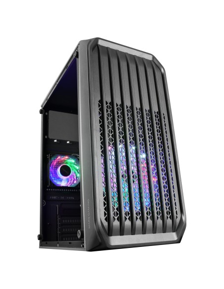 Mars Gaming MC-S2, Caja PC Compacta Gaming Micro-ATX, 2 Ventiladores FRGB Raibow con Rejilla Frontal, Ventana Lateral Completa,