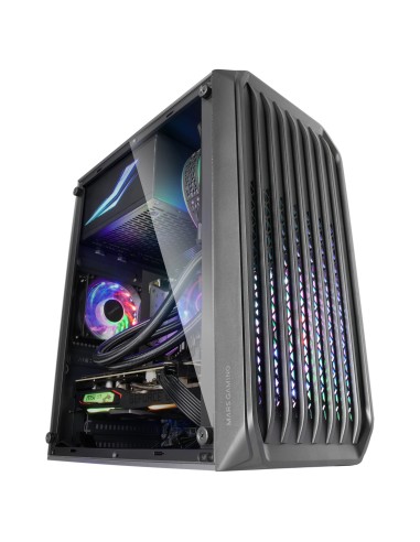 Mars Gaming MC-S2, Caja PC Compacta Gaming Micro-ATX, 2 Ventiladores FRGB Raibow con Rejilla Frontal, Ventana Lateral Completa,