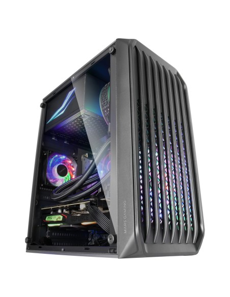 Mars Gaming MC-S2, Caja PC Compacta Gaming Micro-ATX, 2 Ventiladores FRGB Raibow con Rejilla Frontal, Ventana Lateral Completa,