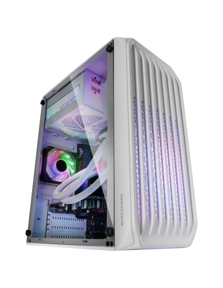 Mars Gaming MC-S2, Caja PC Compacta Gaming Micro-ATX, 2 Ventiladores FRGB Raibow con Rejilla Frontal, Ventana Lateral Completa,