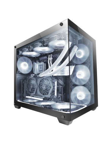 Mars Gaming MCV4 Negra, Torre Gaming Custom XXL E-ATX, Ventana Cristal Templado Lateral y Frontal Sin Marco, Estructura Modular
