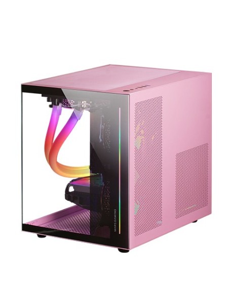 Mars Gaming MC-VIEW Rosa, Caja Minitorre Gaming Micro-ATX, Cristal Templado 90° Sin Marco, Estructura Modular Doble Cámara,