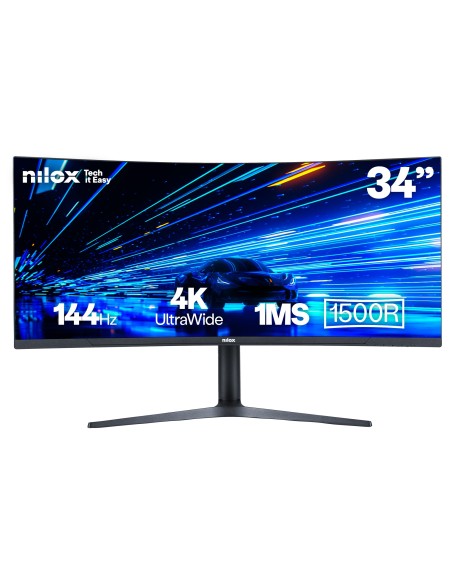 Nilox MONITOR 34" NXM344KD11 ULTRAWIDE 4K CURVO 144HZ 2HDMI 2DP 1MS MMDIA pantalla para PC 86,4 cm (34") 3440 x 1440 Pixeles