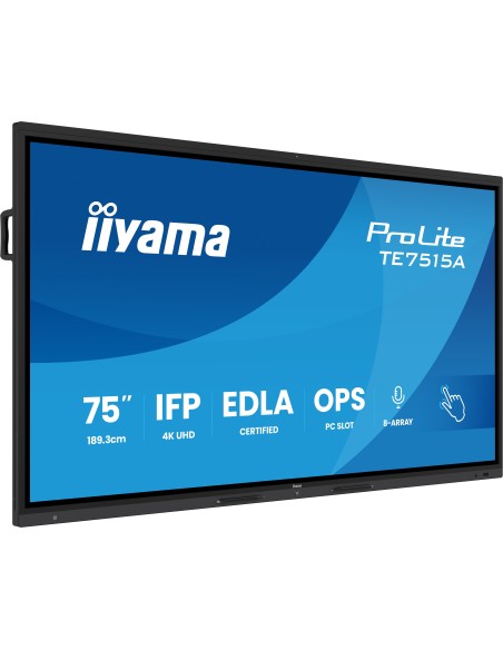 iiyama TE7515A-B1AG pantalla de señalización Panel plano interactivo 190,5 cm (75") Wifi 550 cd   m² 4K Ultra HD Negro Pantalla