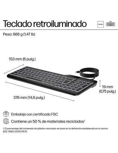 HP Teclado con cable retroiluminado multidispositivo 405