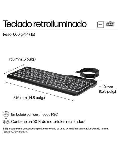 HP Teclado con cable retroiluminado multidispositivo 405