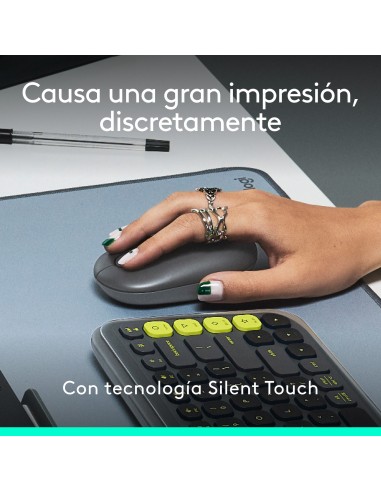 Logitech POP Mouse, ratón inalámbrico Bluetooth compacto y portátil con botones programables y clics discretos, tecnología