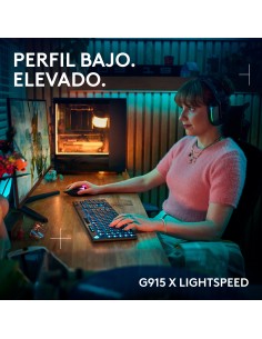 Logitech G Teclado para gaming inalámbrico de perfil bajo G915 X LIGHTSPEED, teclas de PBT de doble moldeado, teclas totalmente 2