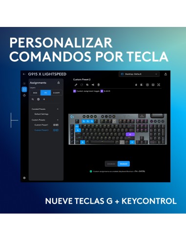 Logitech G Teclado para gaming inalámbrico de perfil bajo G915 X LIGHTSPEED, teclas de PBT de doble moldeado, teclas totalmente