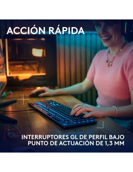 Logitech G Teclado mecánico para gaming con cable de perfil bajo G915 X, teclas de PBT de doble moldeado, teclas totalmente