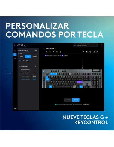 Logitech G Teclado mecánico para gaming con cable de perfil bajo G915 X, teclas de PBT de doble moldeado, teclas totalmente