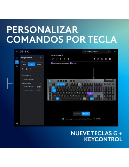 Logitech G Teclado mecánico para gaming con cable de perfil bajo G915 X, teclas de PBT de doble moldeado, teclas totalmente