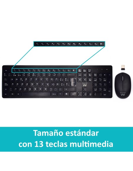 Ewent EW3256 teclado Ratón incluido Universal RF inalámbrico QWERTY Español Negro