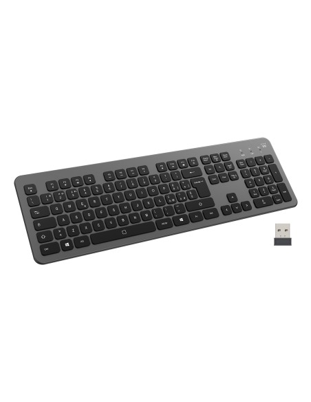 Ewent EW3296 teclado Universal RF inalámbrica + USB QWERTY Español Negro, Gris