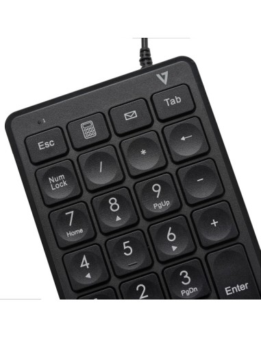 V7 Teclado numérico con cable USB KP350 de - 22 teclas - Teclas de acceso rápido de calculadora, tabulación, retroceso - Cable