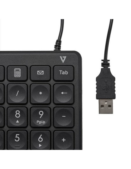 V7 Teclado numérico con cable USB KP350 de - 22 teclas - Teclas de acceso rápido de calculadora, tabulación, retroceso - Cable
