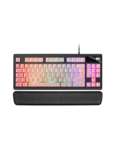 Mars Gaming MKAXPES Teclado Compacto TKL H-Mech, Iluminación RGB 9 Efectos, Reposamuñecas Gel, Rosa, Idioma Español