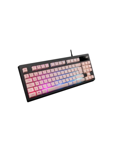 Mars Gaming MKAXPES Teclado Compacto TKL H-Mech, Iluminación RGB 9 Efectos, Reposamuñecas Gel, Rosa, Idioma Español