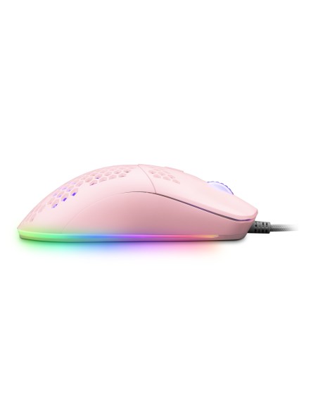 Mars Gaming MMAX, Ratón Ultraligero 69g, Óptico 12400DPI, Chroma RGB, Soft, Rosa