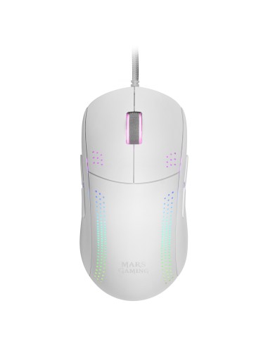 Mars Gaming MMPROW, Ratón Ambidiestro Ultra-Ligero, RGB Chroma, Óptico 32000 DPI, Blanco