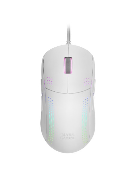 Mars Gaming MMPROW, Ratón Ambidiestro Ultra-Ligero, RGB Chroma, Óptico 32000 DPI, Blanco