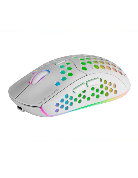 Mars Gaming MMW3W, Ratón Gaming Inalámbrico, RGB Flow, Ultraligero 79 g, 3200 DPI, Blanco