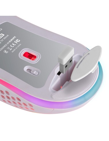 Mars Gaming MMW3W, Ratón Gaming Inalámbrico, RGB Flow, Ultraligero 79 g, 3200 DPI, Blanco