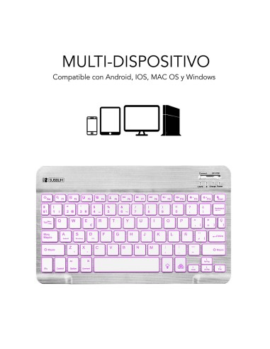 SUBBLIM Teclado Retroiluminado Bluetooth Smart Backlit BT Keyboard Silver