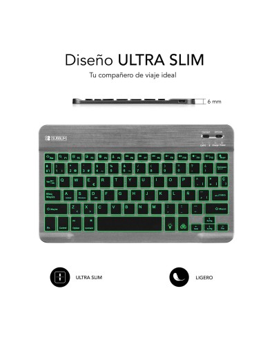 SUBBLIM Teclado Retroiluminado Bluetooth Smart Backlit BT Keyboard Grey