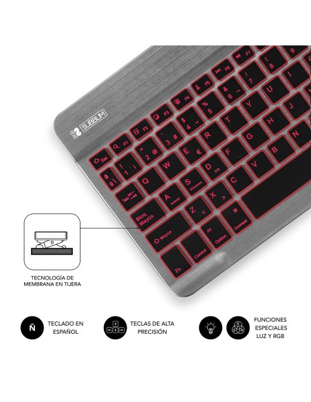 SUBBLIM Teclado Retroiluminado Bluetooth Smart Backlit BT Keyboard Grey