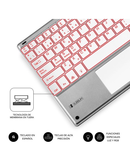 SUBBLIM Teclado Bluetooth Smart Backlit BT Keyboard Touchpad Silver