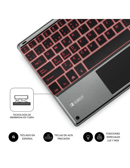 SUBBLIM Teclado Bluetooth Smart Backlit BT Keyboard Touchpad Grey
