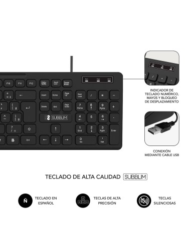 SUBBLIM Teclado Ergonómico Business Slim Silencioso con cable USB